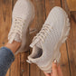 Women's Fashion Sneakers With Fish Scale Decor, Versatile Elevated Design, Lace-Up Fabric Running Shoes