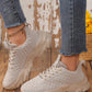 Women's Fashion Sneakers With Fish Scale Decor, Versatile Elevated Design, Lace-Up Fabric Running Shoes