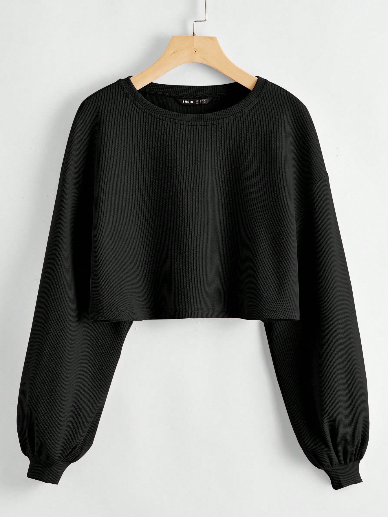 EZwear Solid Drop Shoulder Crop Top