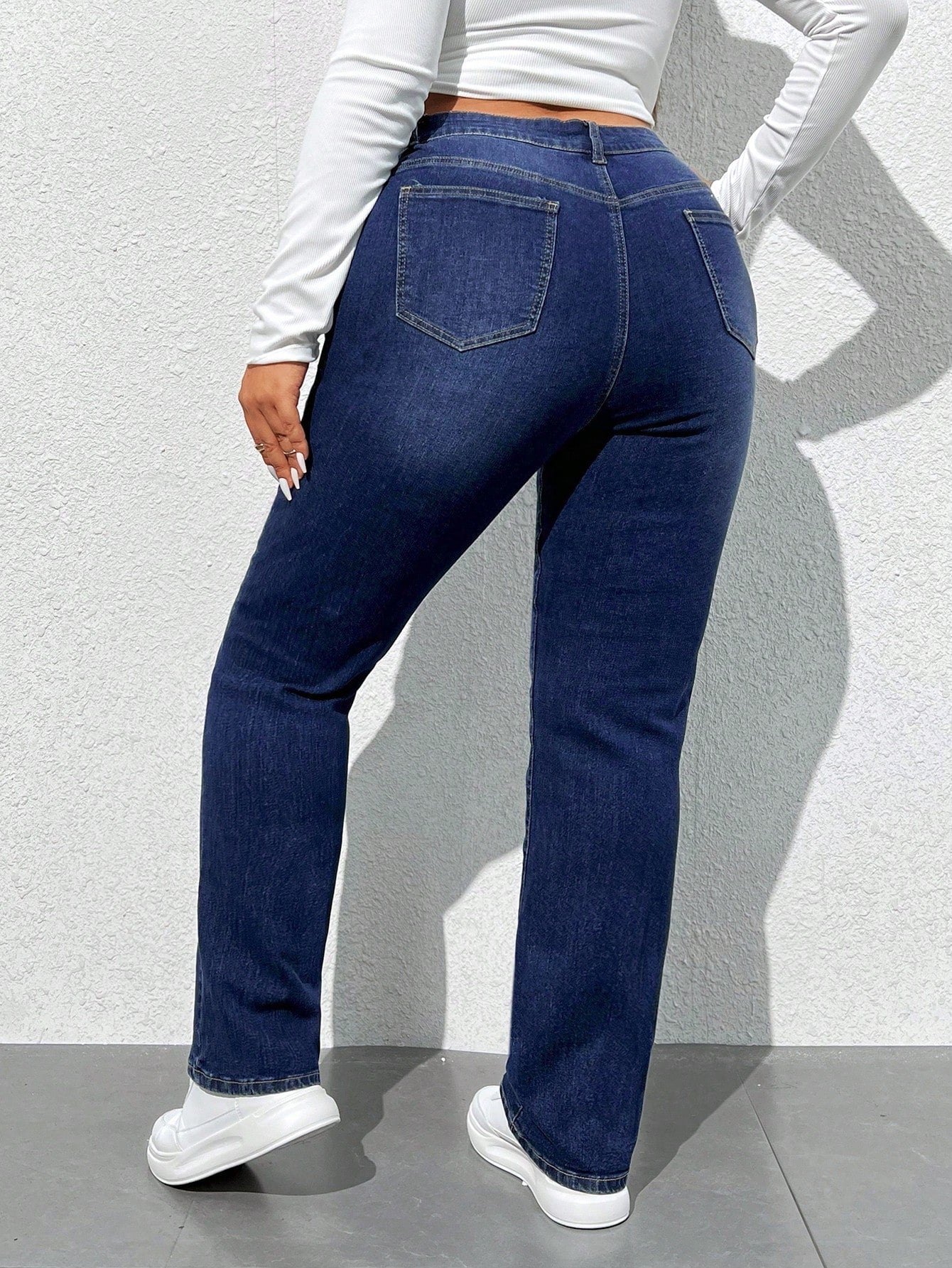 EZwear Plus Size High Waist Slim Fit Washed Denim Jeans