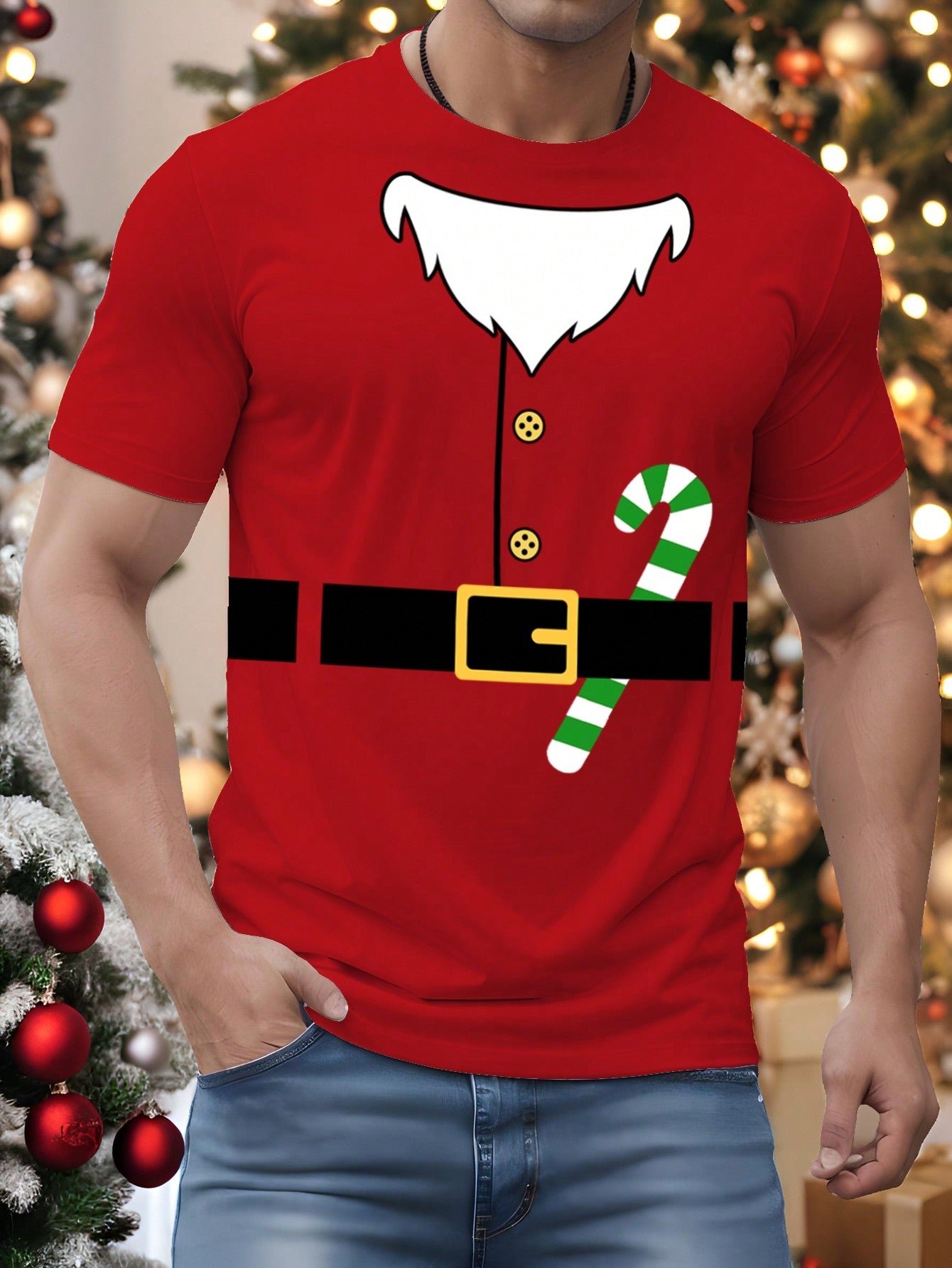 Manfinity Homme Men's Christmas Graphic Round Neck Short Sleeve Casual T-Shirt