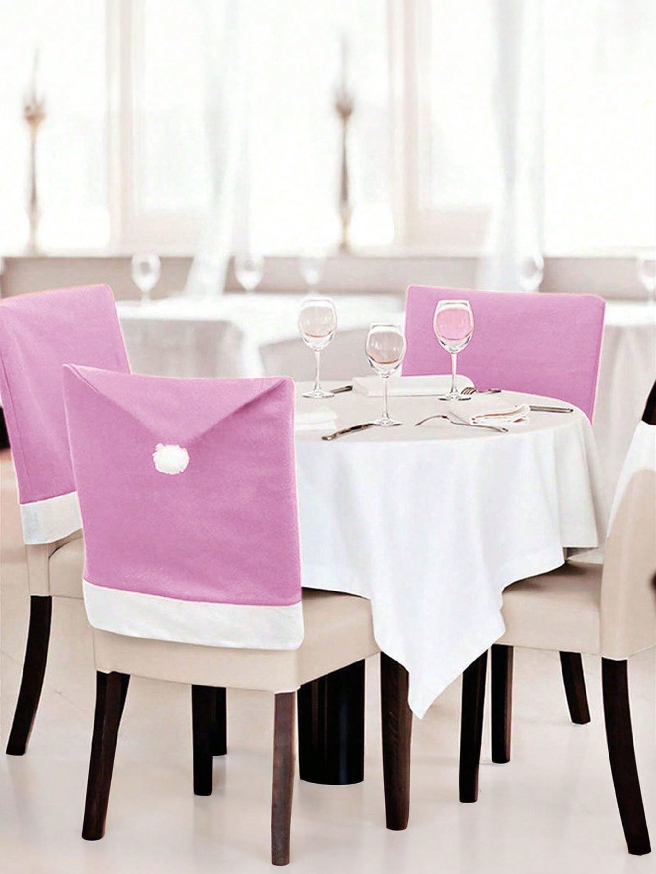 4/6/8pcs-Christmas Decoration Christmas Chair Covers Decor, Santa Claus Pink Hat Snowflake Chair Xmas Cap, Pink Non-Woven Chair Cover Christmas Table Decoration,Kitchen Dining Chair Slipcovers Sets For Christmas Holiday Festive Decorations (Pink Santa)