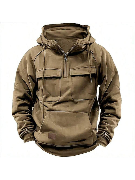 Cargo Hoodies For Men Tactical Sweatshirt Quarter Zip Cargo Pullover Hoodies Workout Gym Men Fashion Outdoor Hoodies