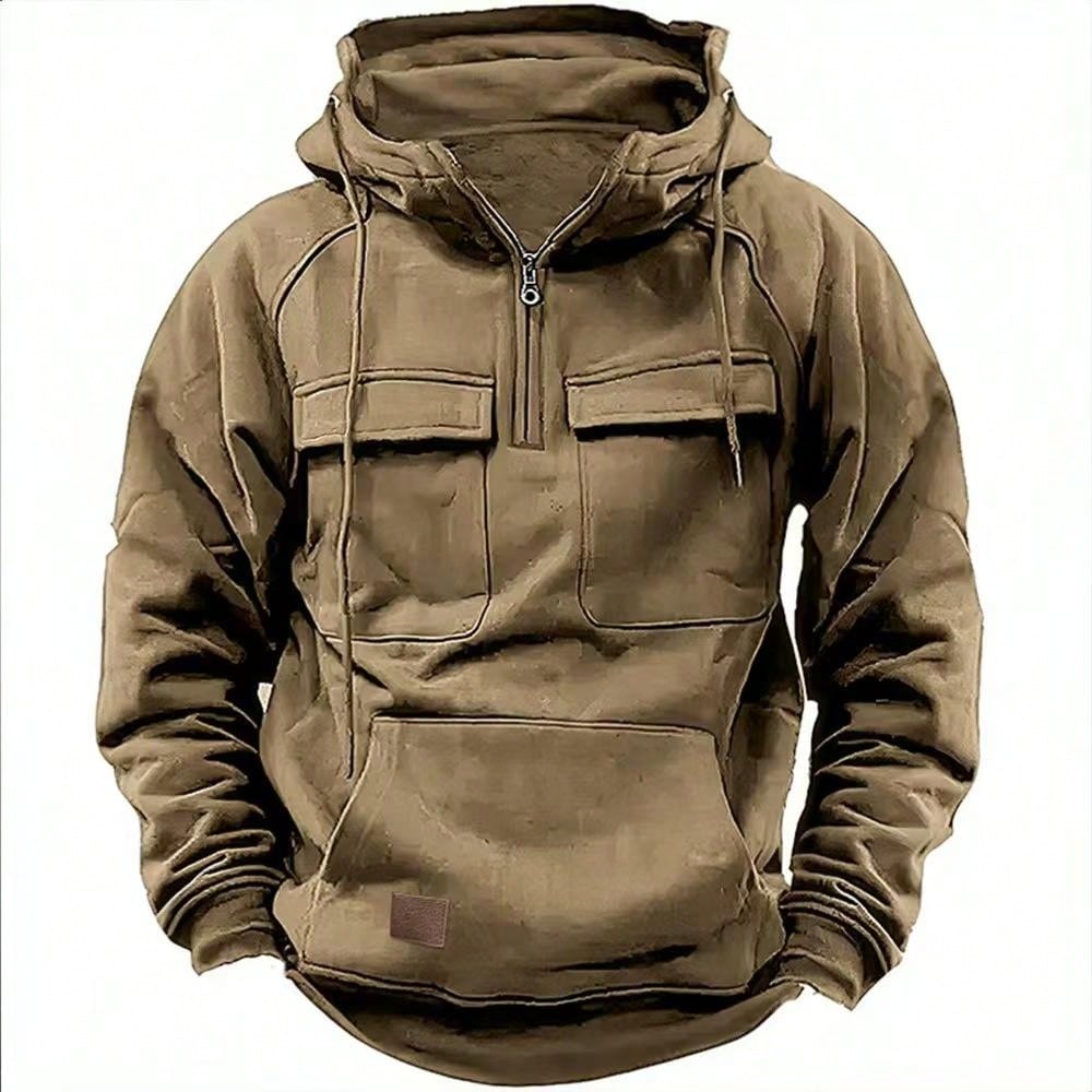 Cargo Hoodies For Men Tactical Sweatshirt Quarter Zip Cargo Pullover Hoodies Workout Gym Men Fashion Outdoor Hoodies