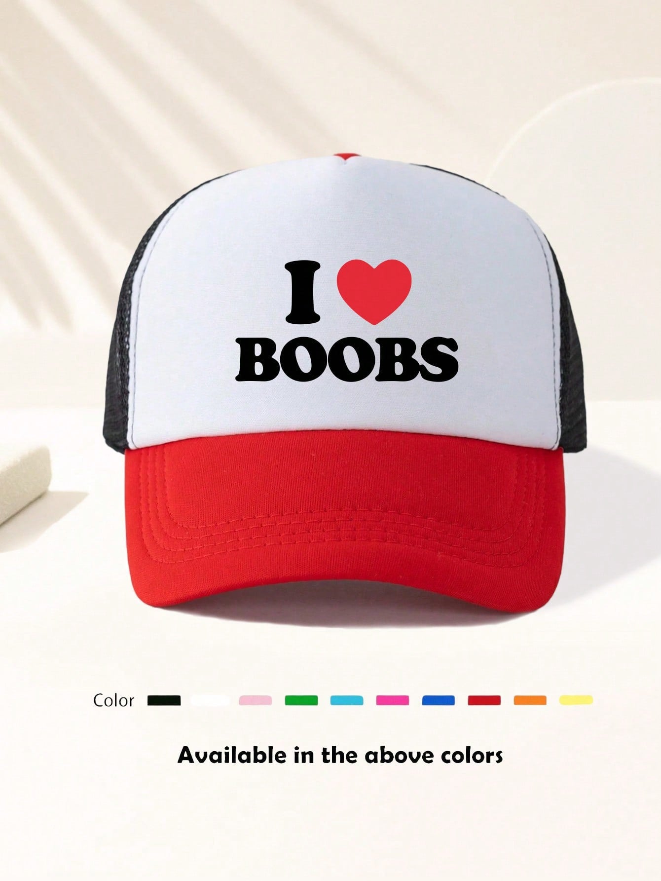 1 Piece Unisex I LOVE BOOBS Printed Fun Game Day Baseball Cap, Adjustable Outdoor Visor, Spring And Autumn, Travel, Beach Vacation, Sports, Y2k Style, Dad Hat, Foam Mesh Breathable Trucker Hat, Best Christmas Gift