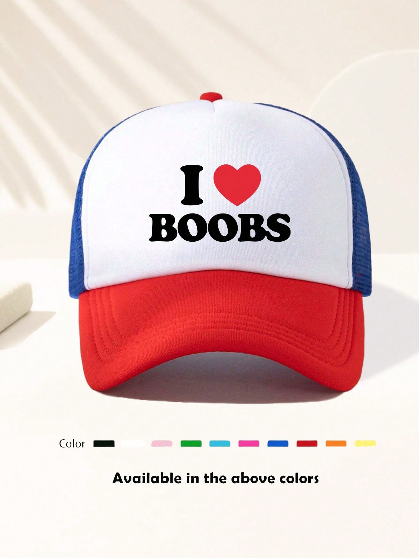 1 Piece Unisex I LOVE BOOBS Printed Fun Game Day Baseball Cap, Adjustable Outdoor Visor, Spring And Autumn, Travel, Beach Vacation, Sports, Y2k Style, Dad Hat, Foam Mesh Breathable Trucker Hat, Best Christmas Gift