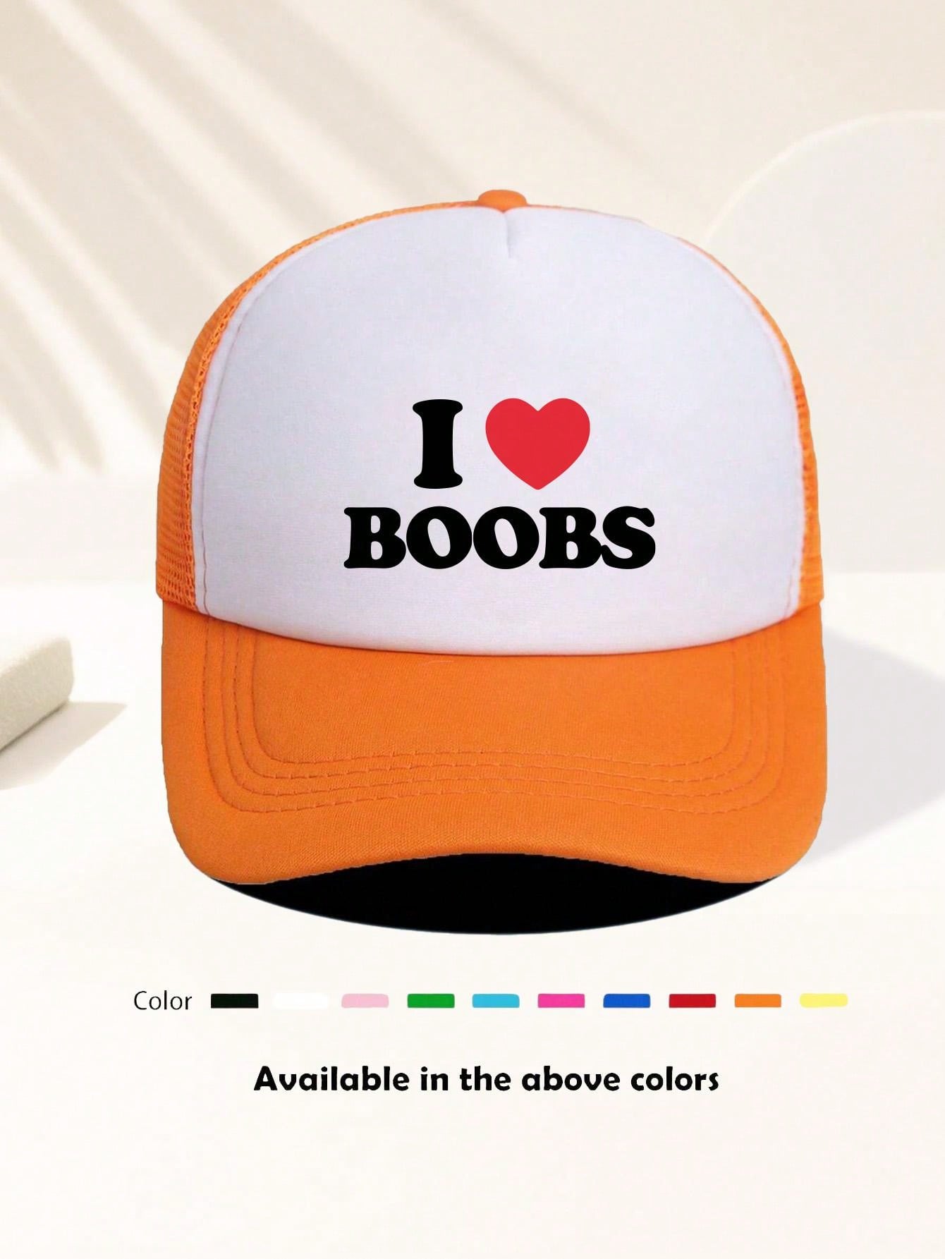 1 Piece Unisex I LOVE BOOBS Printed Fun Game Day Baseball Cap, Adjustable Outdoor Visor, Spring And Autumn, Travel, Beach Vacation, Sports, Y2k Style, Dad Hat, Foam Mesh Breathable Trucker Hat, Best Christmas Gift