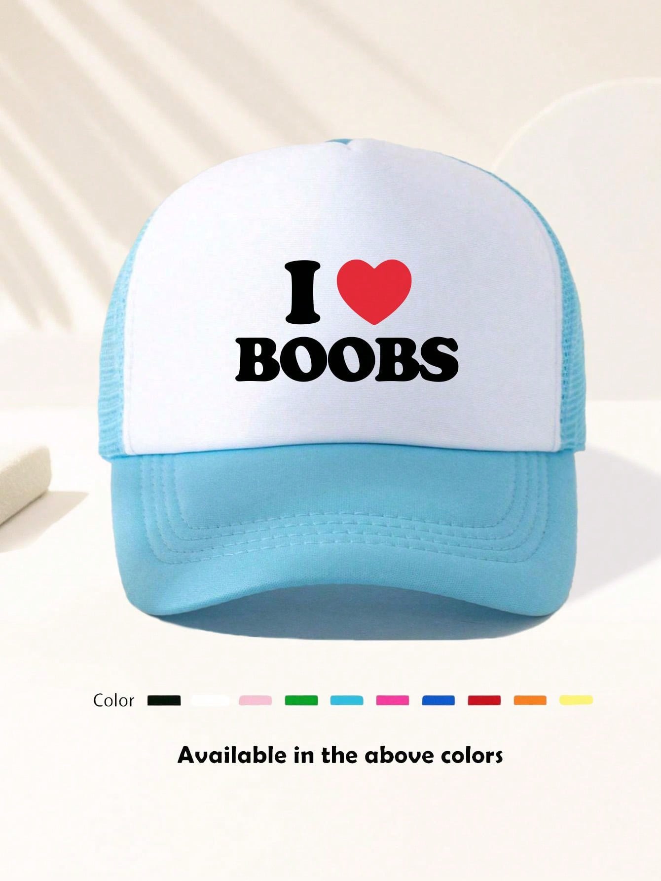 1 Piece Unisex I LOVE BOOBS Printed Fun Game Day Baseball Cap, Adjustable Outdoor Visor, Spring And Autumn, Travel, Beach Vacation, Sports, Y2k Style, Dad Hat, Foam Mesh Breathable Trucker Hat, Best Christmas Gift