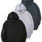 3 Packs Hoodies For Men, Casual Sports Fashion With Drawstring Kangaroo Pocket, Long Sleeve Pullover Sweatshirts, Black Light Grey Dark Grey