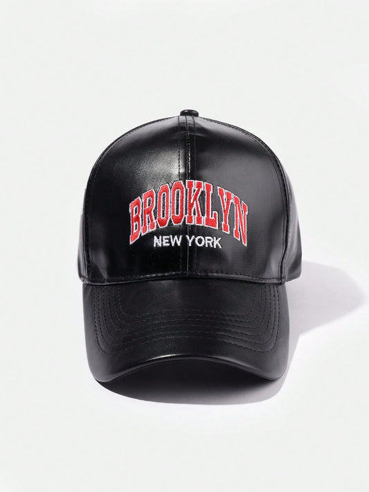 1pc Unisex Minimalist Leather New York N.Y. Embroidery Baseball Cap, Suitable For Outdoor Leisure And Vacation