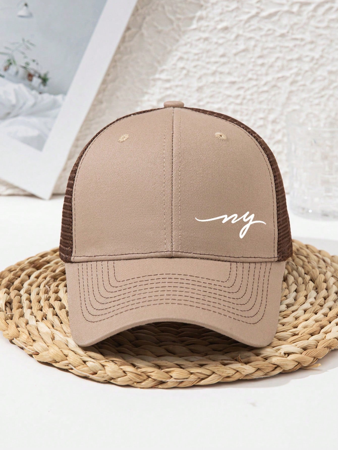 1pc Unisex NY Outdoor Sports Flowy Signature Adjustable Breathable Gift Casual Streetwear Polyester Print UV Protection Hard Top Baseball Cap, Spring Autumn