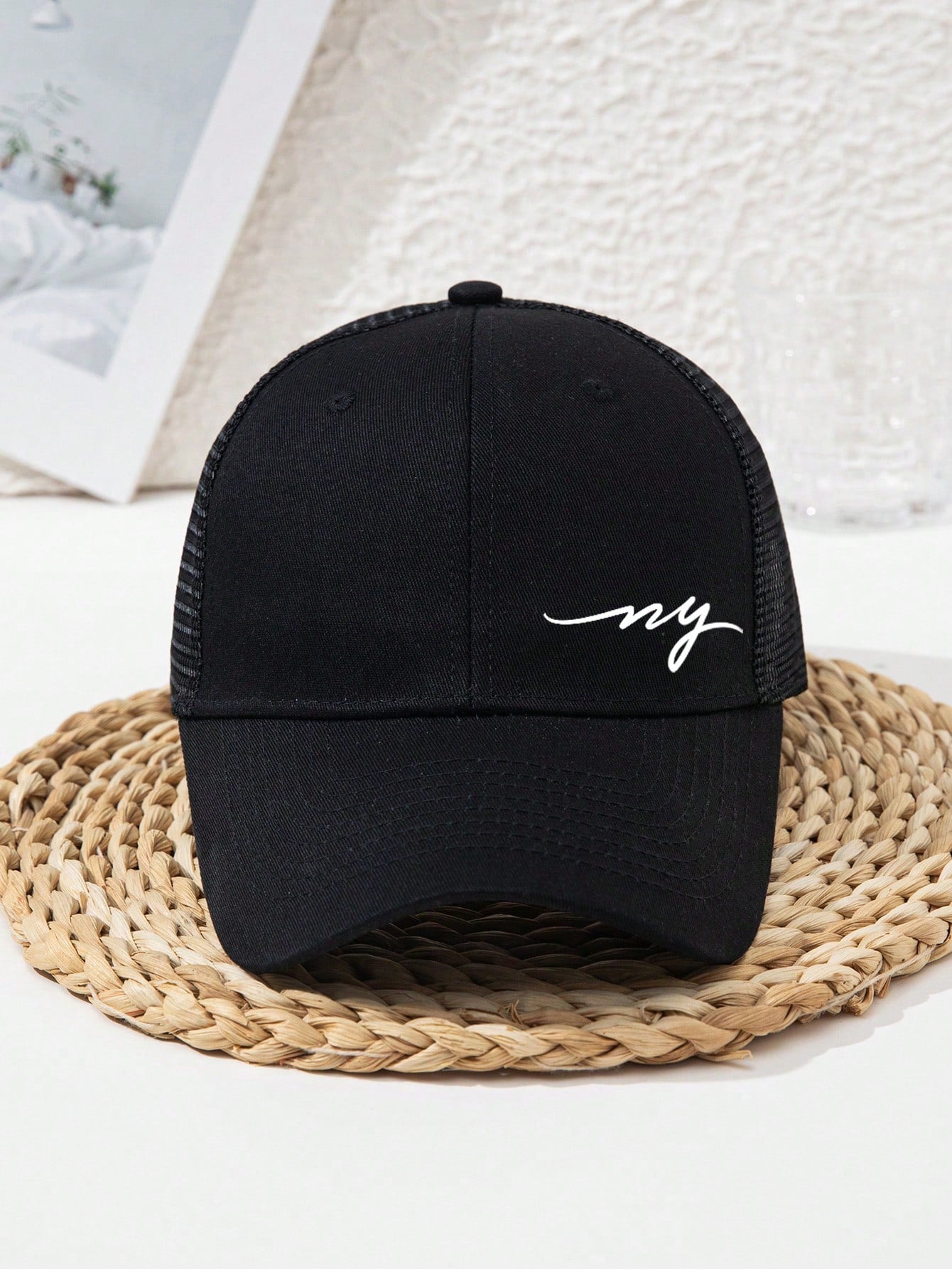 1pc Unisex NY Outdoor Sports Flowy Signature Adjustable Breathable Gift Casual Streetwear Polyester Print UV Protection Hard Top Baseball Cap, Spring Autumn