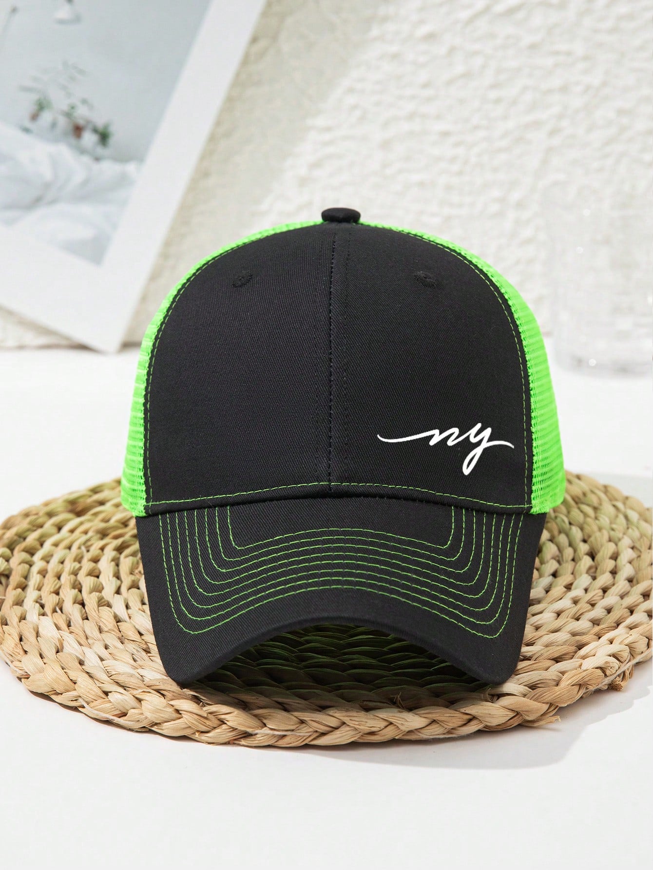 1pc Unisex NY Outdoor Sports Flowy Signature Adjustable Breathable Gift Casual Streetwear Polyester Print UV Protection Hard Top Baseball Cap, Spring Autumn