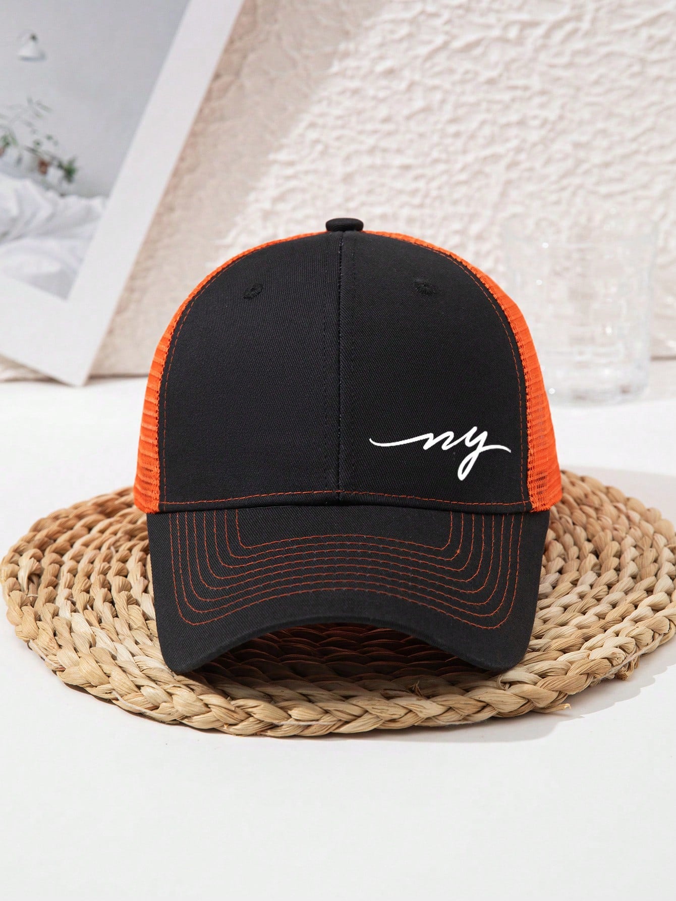 1pc Unisex NY Outdoor Sports Flowy Signature Adjustable Breathable Gift Casual Streetwear Polyester Print UV Protection Hard Top Baseball Cap, Spring Autumn