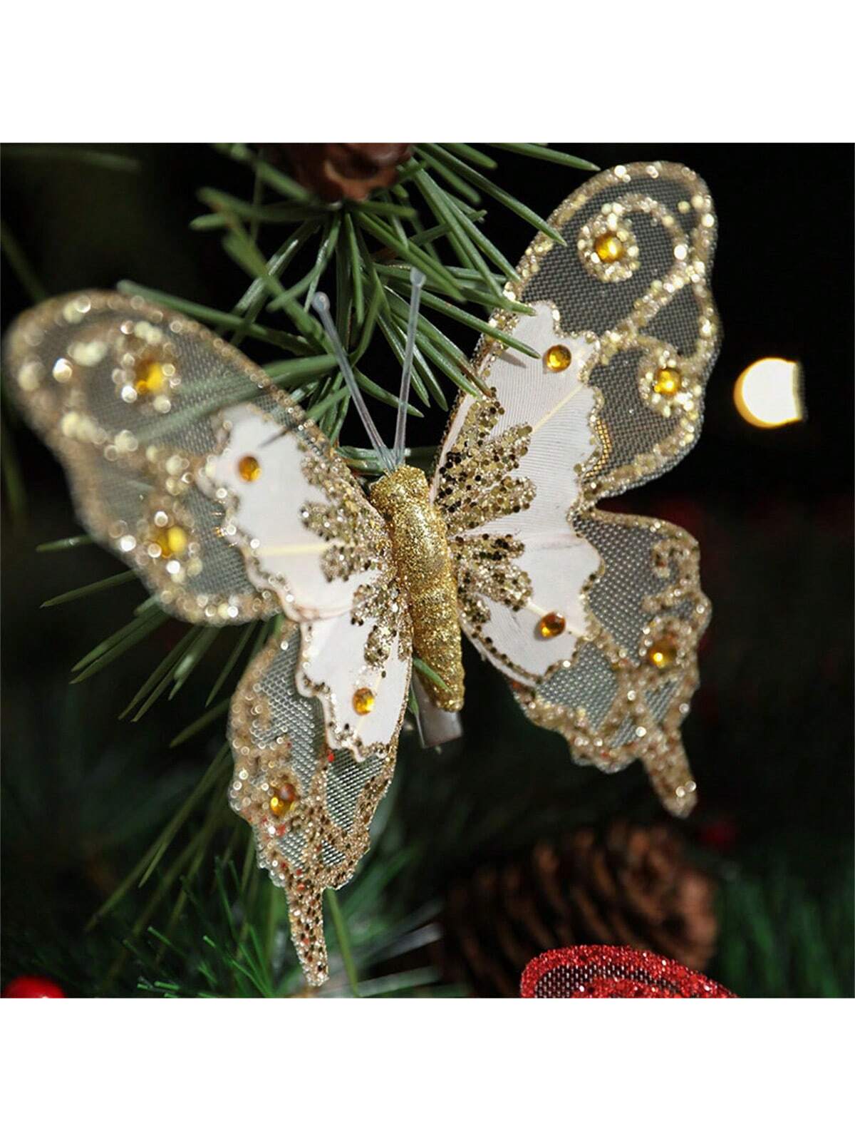 3pcs Christmas Decorative Glittering Butterfly Christmas Tree Hanging Ornaments, Atmosphere Scene Decor Accessories