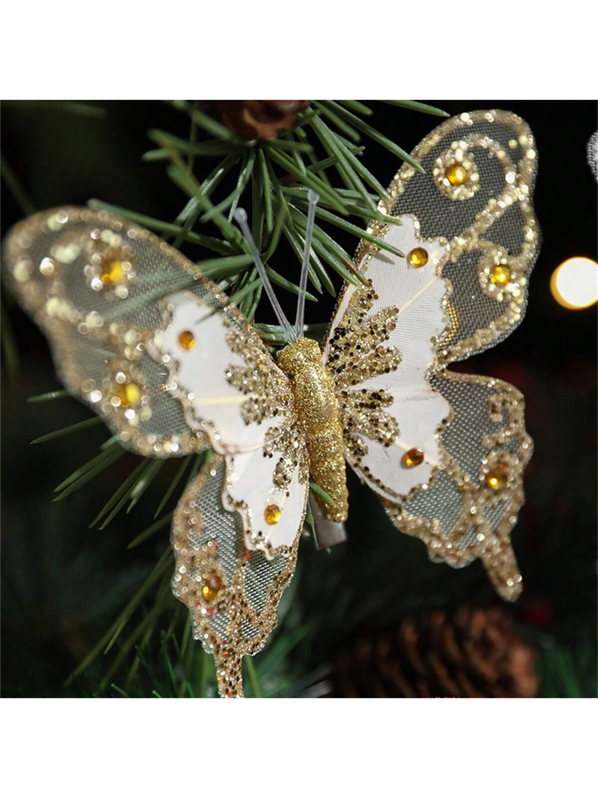 3pcs Christmas Decorative Glittering Butterfly Christmas Tree Hanging Ornaments, Atmosphere Scene Decor Accessories