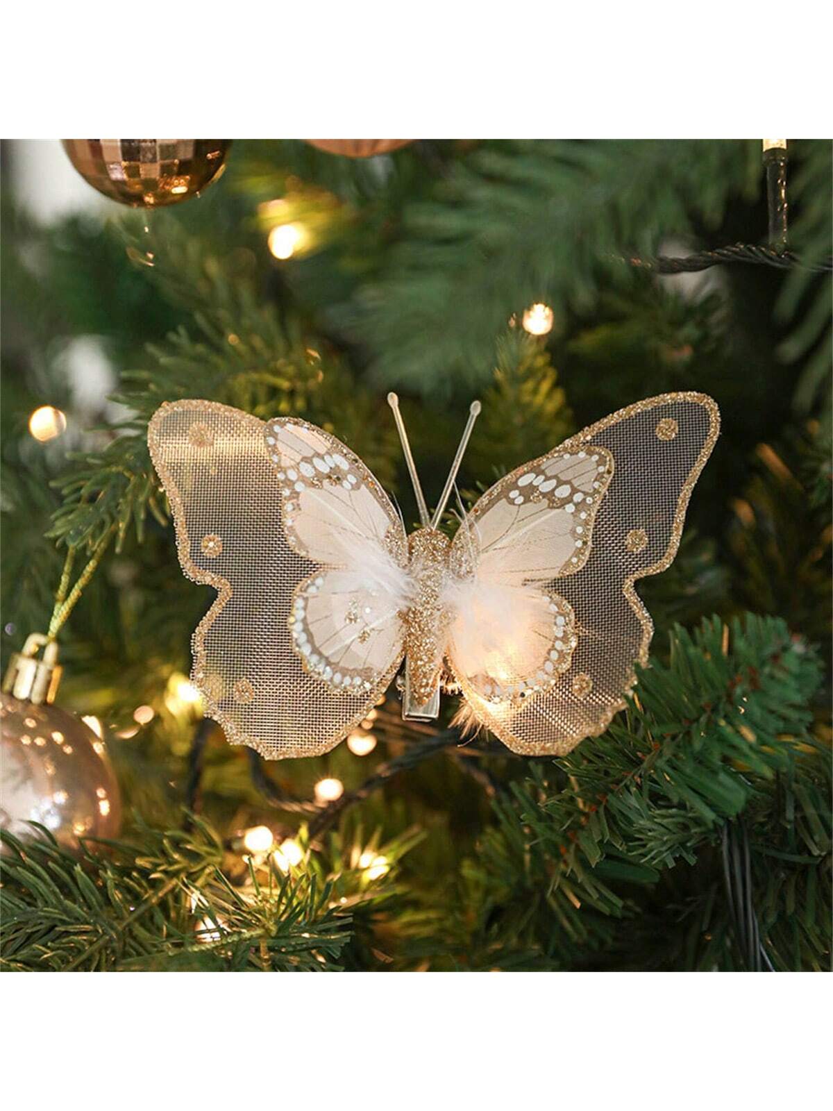 3pcs Christmas Decorative Glittering Butterfly Christmas Tree Hanging Ornaments, Atmosphere Scene Decor Accessories