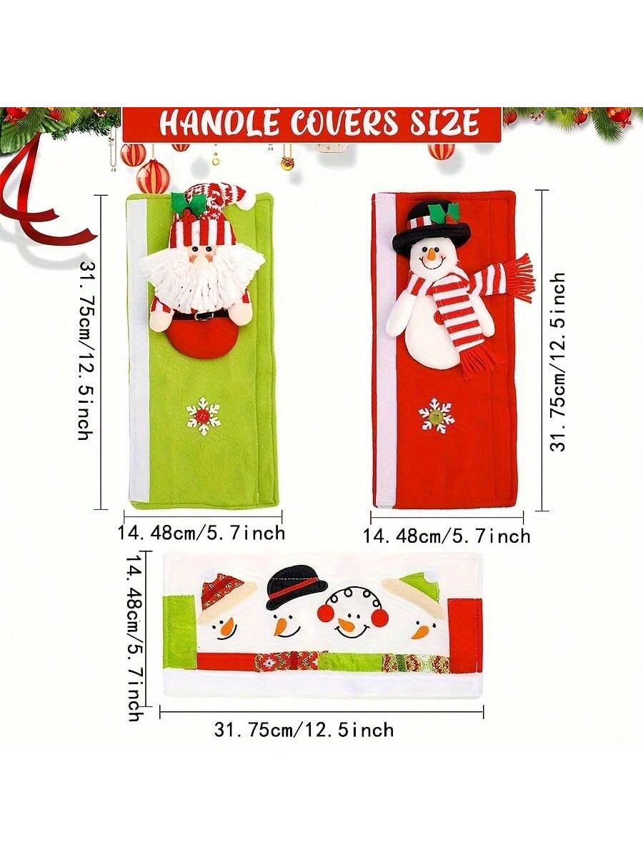 3pcs Christmas Refrigerator Handle Covers, Christmas Fridge Handle Cover New Year Handle Covers Set, Kitchen Appliance Handle Covers Fridge Door Handle Covers Protector Christmas Decorations