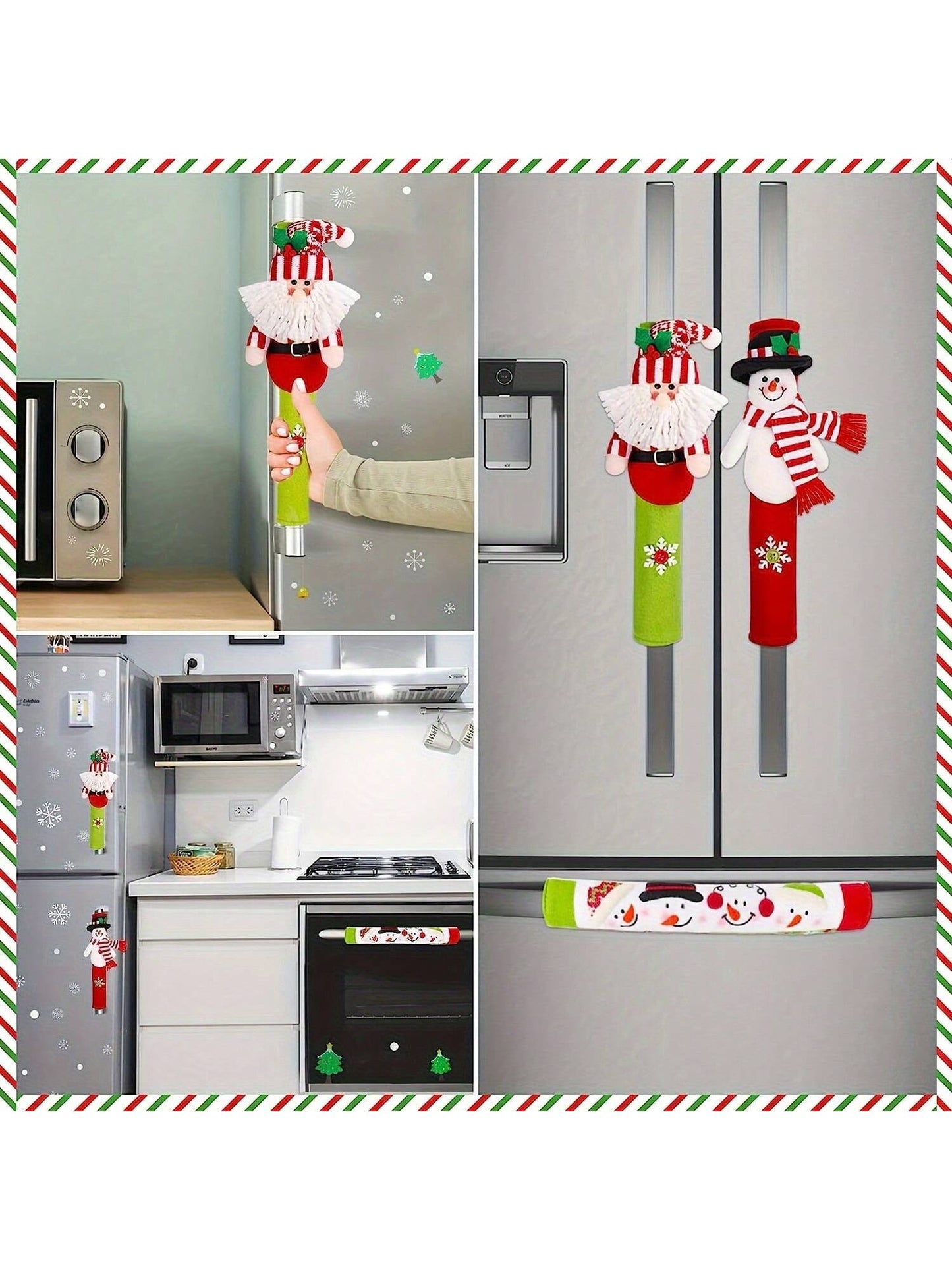 3pcs Christmas Refrigerator Handle Covers, Christmas Fridge Handle Cover New Year Handle Covers Set, Kitchen Appliance Handle Covers Fridge Door Handle Covers Protector Christmas Decorations