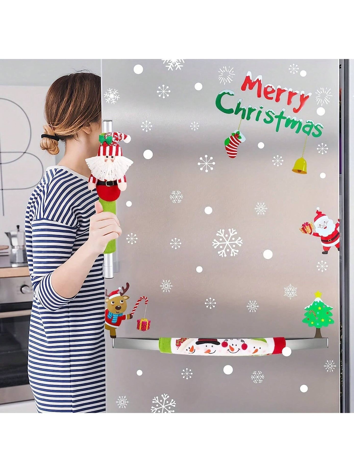 3pcs Christmas Refrigerator Handle Covers, Christmas Fridge Handle Cover New Year Handle Covers Set, Kitchen Appliance Handle Covers Fridge Door Handle Covers Protector Christmas Decorations