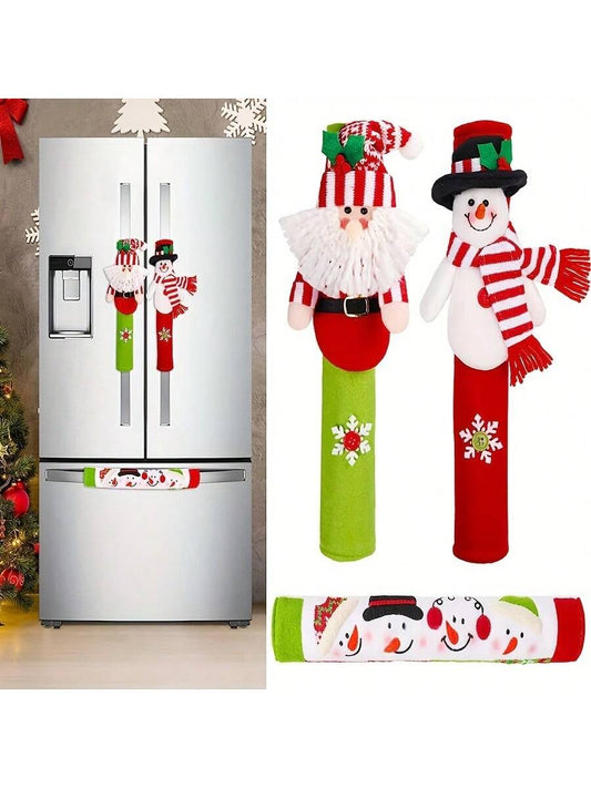 3pcs Christmas Refrigerator Handle Covers, Christmas Fridge Handle Cover New Year Handle Covers Set, Kitchen Appliance Handle Covers Fridge Door Handle Covers Protector Christmas Decorations