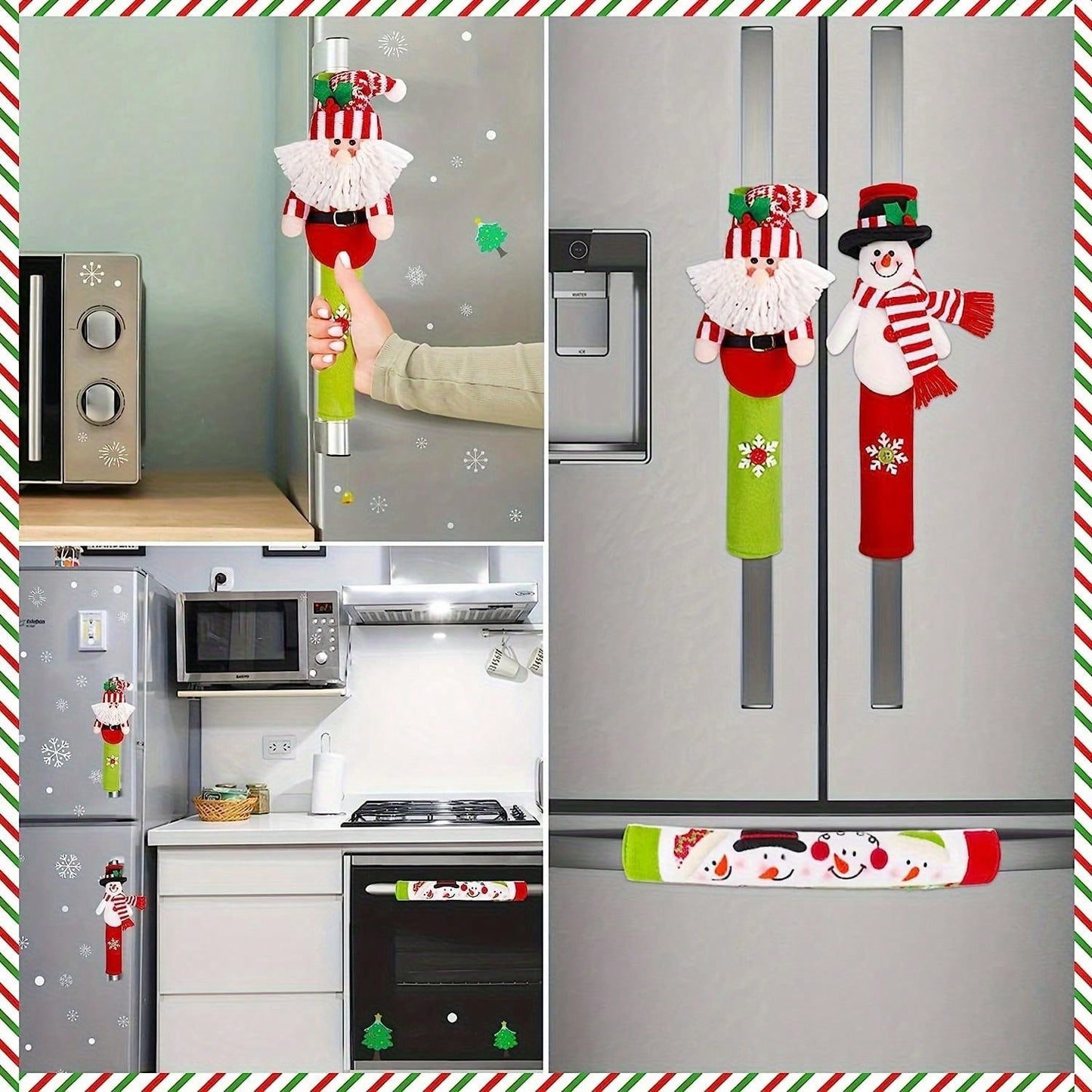 3pcs Christmas Refrigerator Handle Covers, Christmas Fridge Handle Cover New Year Handle Covers Set, Kitchen Appliance Handle Covers Fridge Door Handle Covers Protector Christmas Decorations