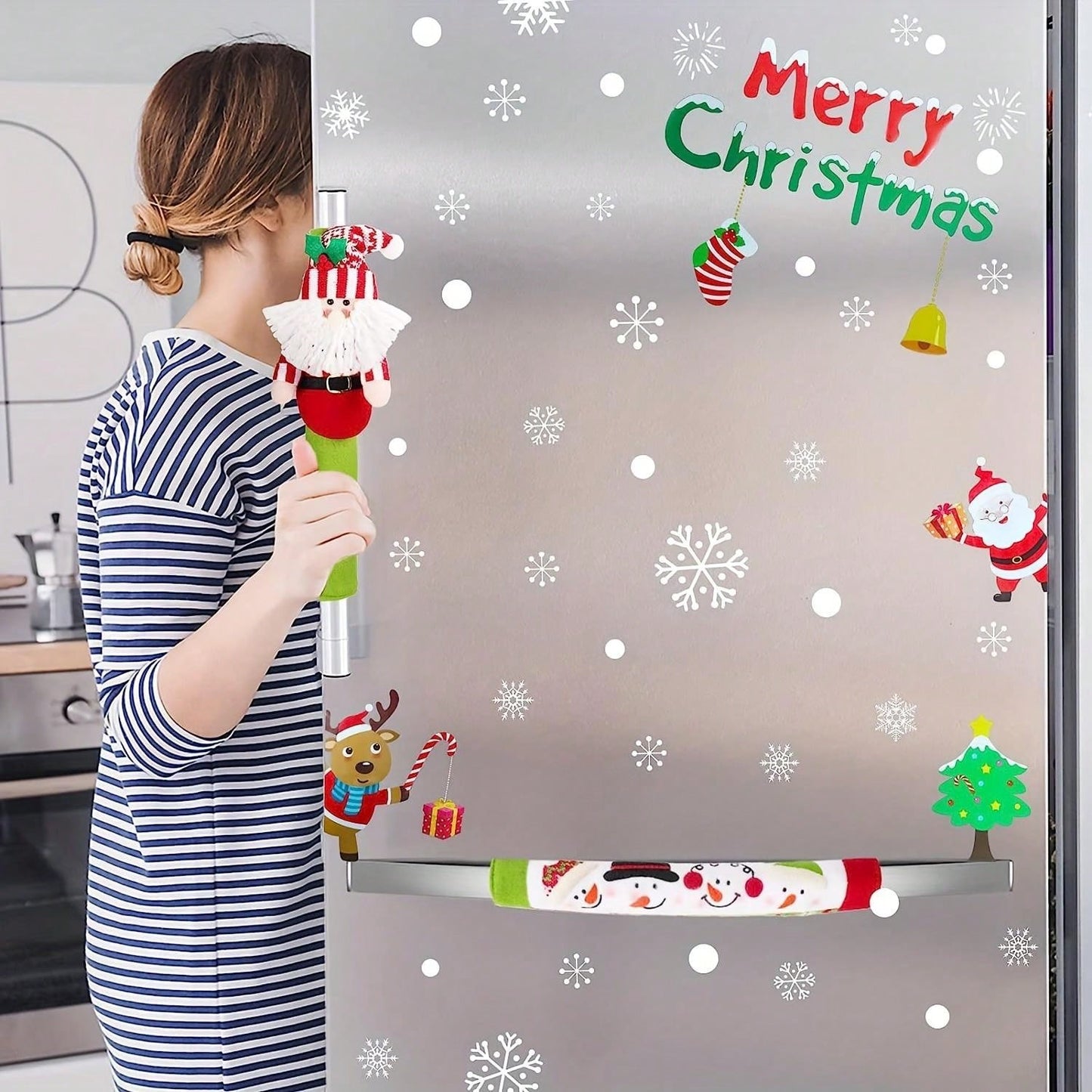 3pcs Christmas Refrigerator Handle Covers, Christmas Fridge Handle Cover New Year Handle Covers Set, Kitchen Appliance Handle Covers Fridge Door Handle Covers Protector Christmas Decorations