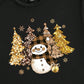 Manfinity Homme Men's Loose Casual Fun And Simple Gold Foil Snowflake Color Scarf With Small Snowman Print Black Dropped Shoulder T-Shirt.