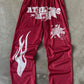 Manfinity Streetrush Men's Casual Letter Print Elastic Waist Pants,Red Pants,Flame Printing