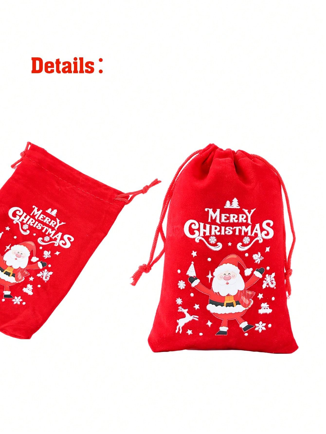 6Pcs Christmas Flannel Drawstring Gift Bags, Merry Christmas Bags Gift Candy Wrapping Bags Treat Sacks Reusable Red Gift Bags For Holiday Party Favors Christmas Decorations, Noel Navidad Christmas 2025 New Year's Wishing Bag Christmas Tree Pendant Decor