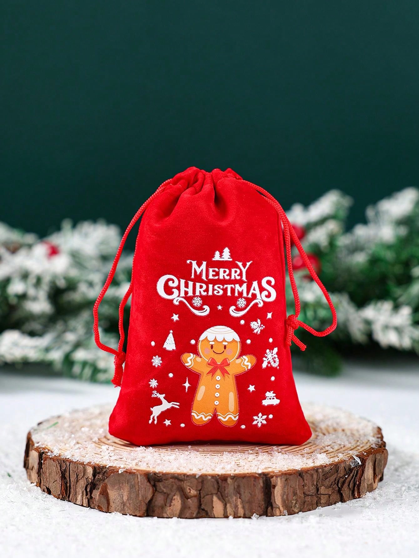 6Pcs Christmas Flannel Drawstring Gift Bags, Merry Christmas Bags Gift Candy Wrapping Bags Treat Sacks Reusable Red Gift Bags For Holiday Party Favors Christmas Decorations, Noel Navidad Christmas 2025 New Year's Wishing Bag Christmas Tree Pendant Decor