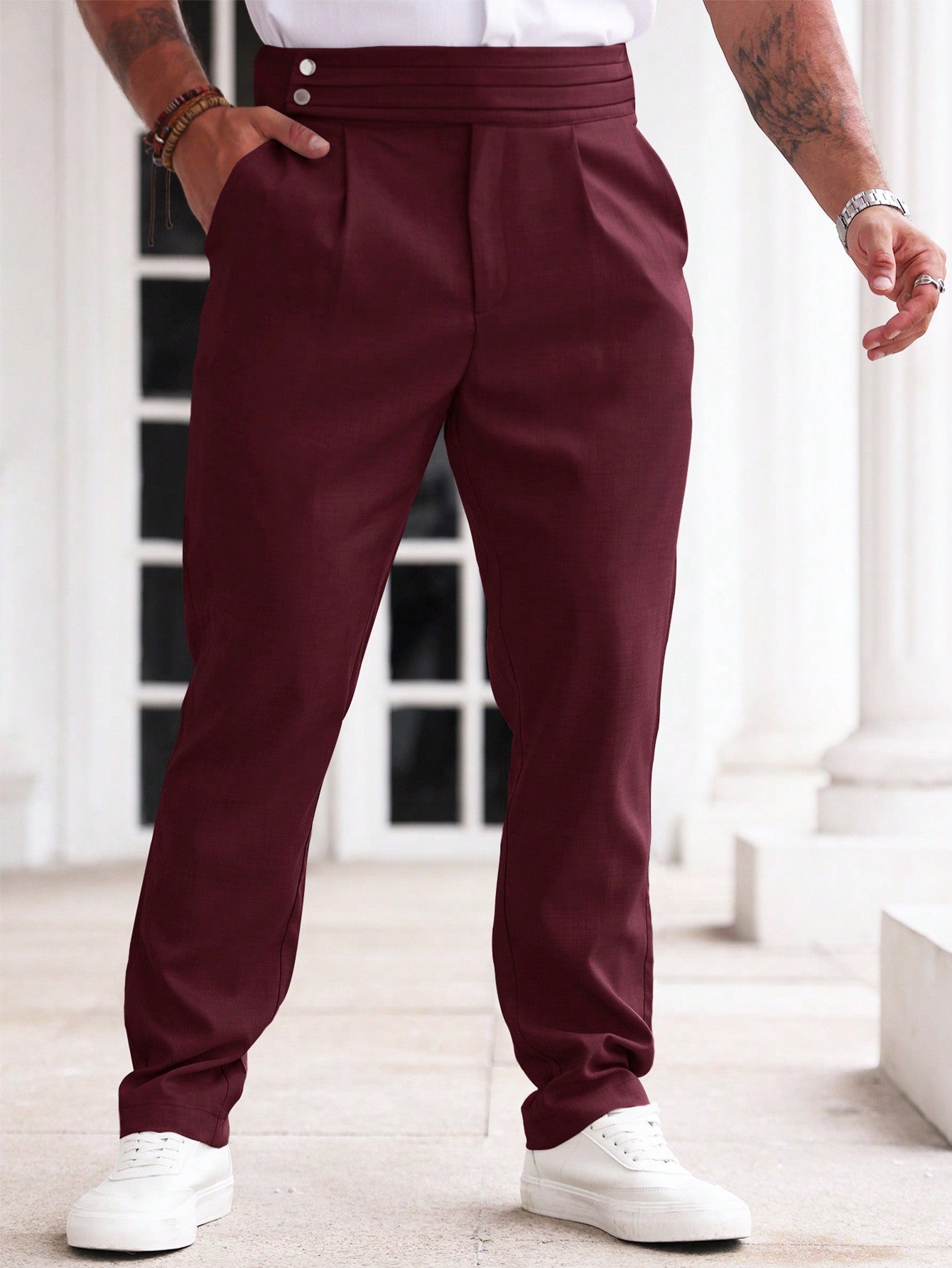 Manfinity Homme Men's Solid Color Simple Daily Dress Pants