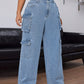 EZwear Plus Size Casual Washed Loose Wide Leg Cargo Jeans