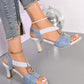 2024 New Fashion, Comfortable, High-End Quality Open Toe Thick/Low Heel Dress Party Sandals, Ankle Strap, Suitable For Work, Commute, Daily Wear