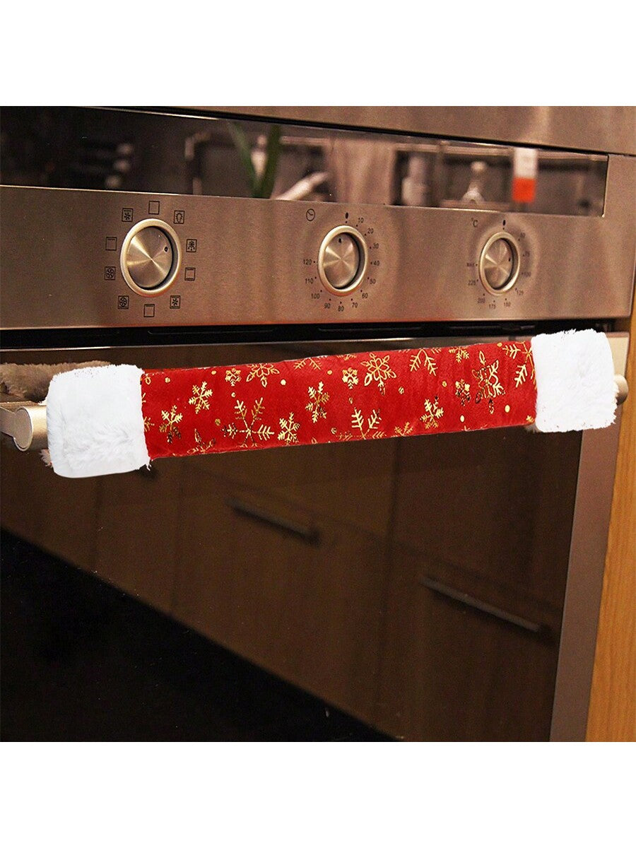 4pcs Christmas Red Refrigerator Door Handle Cover, Set Of 4 Snowflake Plush Cover, For Double Door Fridge, Kitchen Microwave Dishwasher Handle Decorations, Gold