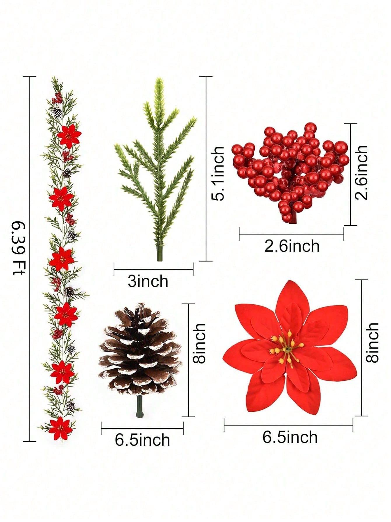 1pc 6.39 Ft Christmas Garland  Artificial Poinsettia Garland Christmas Garland Christmas Pine Garland For Winter Mantle Fireplace Stair Decor