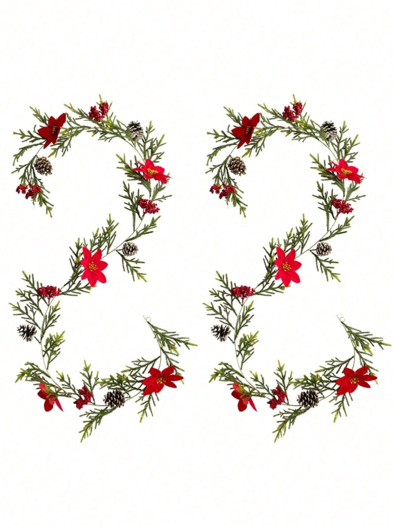 1pc 6.39 Ft Christmas Garland  Artificial Poinsettia Garland Christmas Garland Christmas Pine Garland For Winter Mantle Fireplace Stair Decor