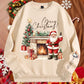 Manfinity Homme Men's Loose Street-Style Vintage Quirky Santa Claus And Fireplace Christmas Print Khaki Drop-Shoulder Thick Pullover Hoodie, Suitable For Autumn And Winter Seasons.