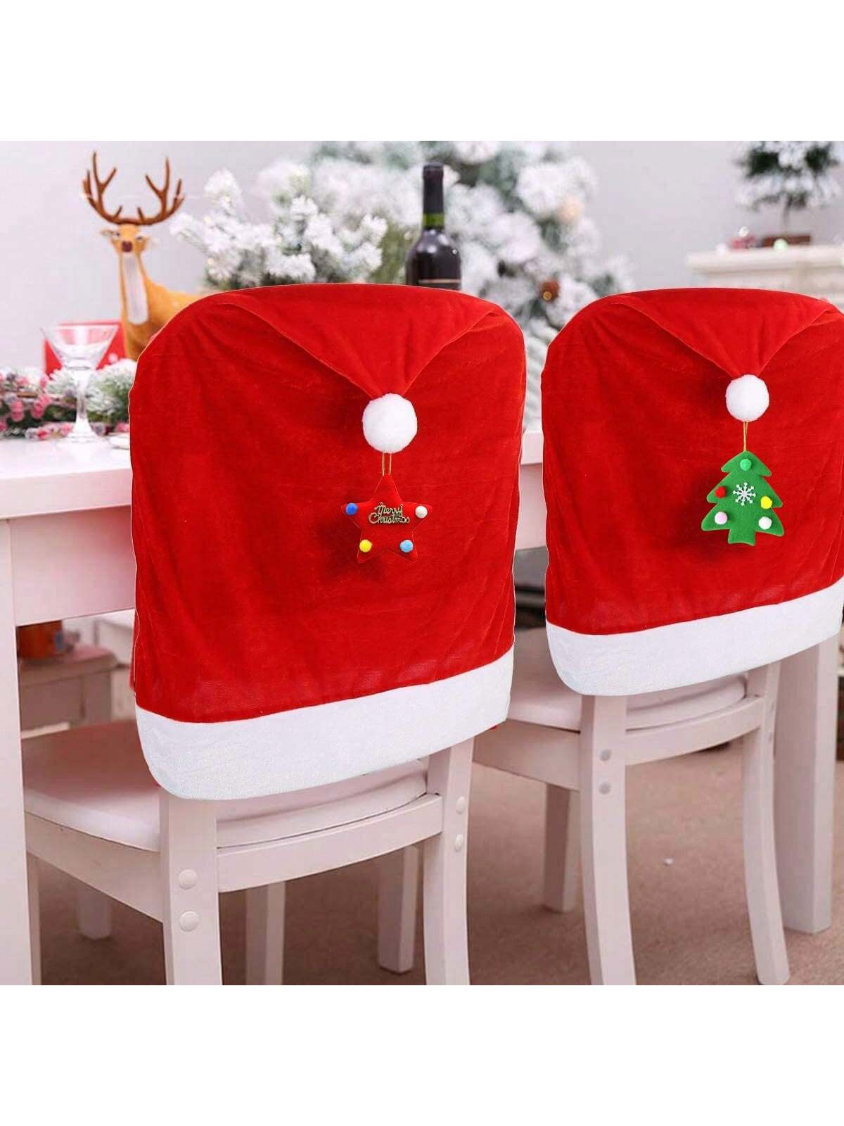 2/4/6pcs Red Hat Dining Chair Slipcovers,Christmas Chair Back Covers Kitchen Chair Covers For Christmas Holiday Festival Decoration