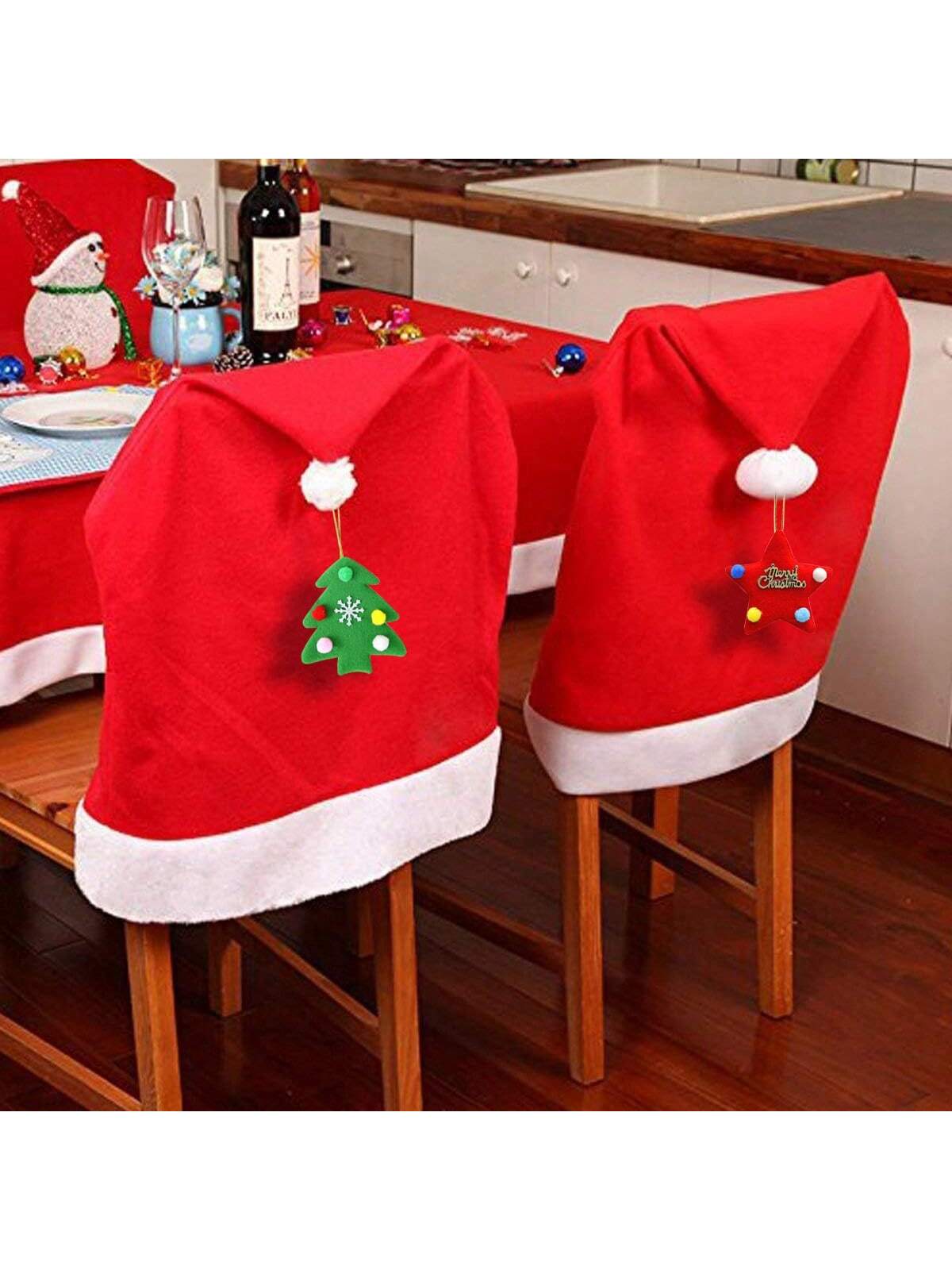 2/4/6pcs Red Hat Dining Chair Slipcovers,Christmas Chair Back Covers Kitchen Chair Covers For Christmas Holiday Festival Decoration