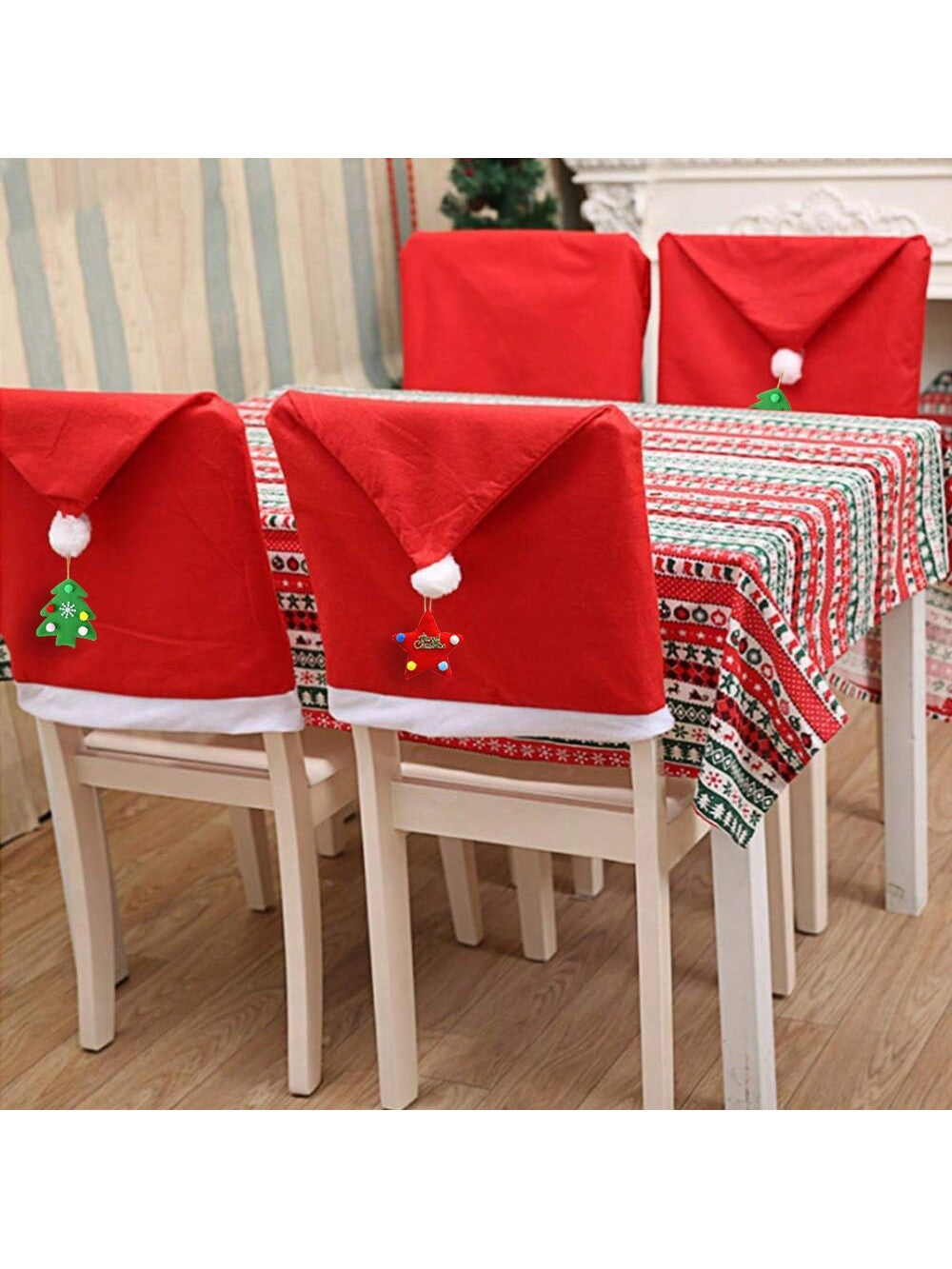 2/4/6pcs Red Hat Dining Chair Slipcovers,Christmas Chair Back Covers Kitchen Chair Covers For Christmas Holiday Festival Decoration