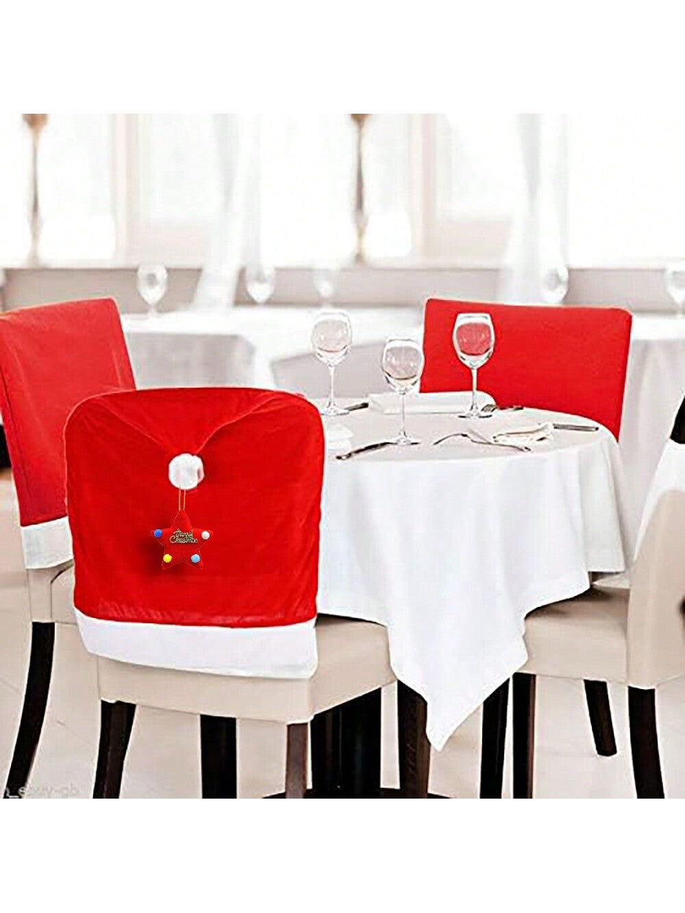 2/4/6pcs Red Hat Dining Chair Slipcovers,Christmas Chair Back Covers Kitchen Chair Covers For Christmas Holiday Festival Decoration