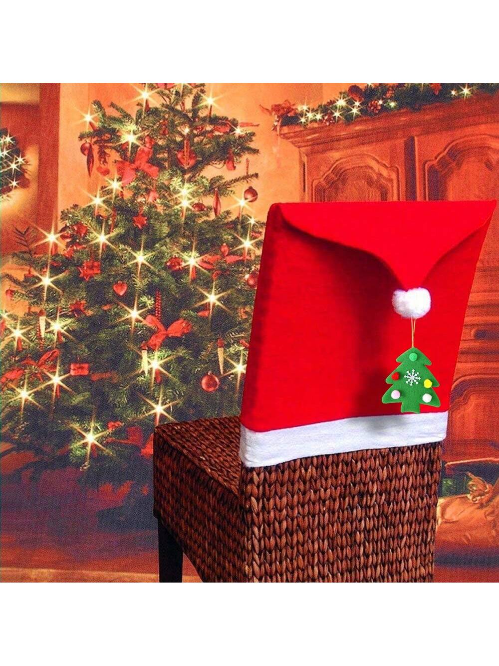 2/4/6pcs Red Hat Dining Chair Slipcovers,Christmas Chair Back Covers Kitchen Chair Covers For Christmas Holiday Festival Decoration