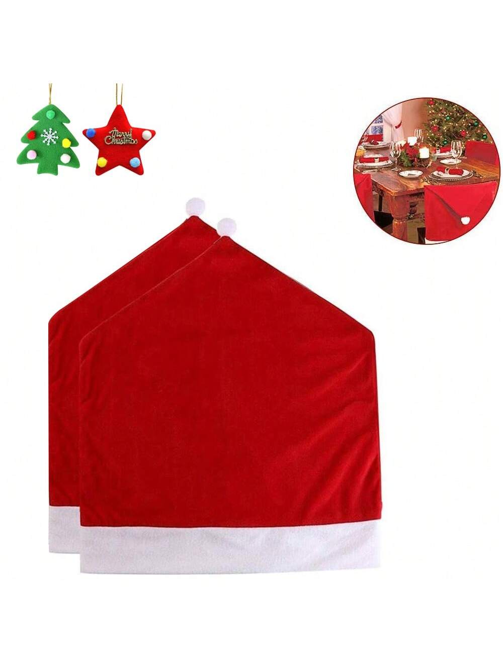 2/4/6pcs Red Hat Dining Chair Slipcovers,Christmas Chair Back Covers Kitchen Chair Covers For Christmas Holiday Festival Decoration