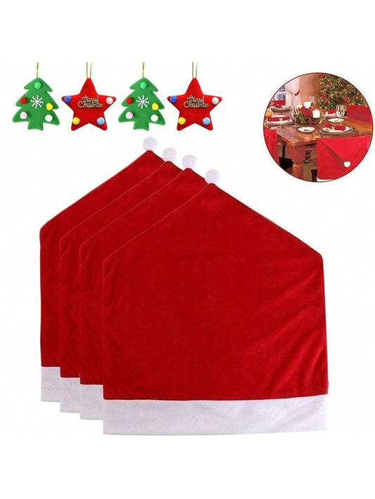 2/4/6pcs Red Hat Dining Chair Slipcovers,Christmas Chair Back Covers Kitchen Chair Covers For Christmas Holiday Festival Decoration