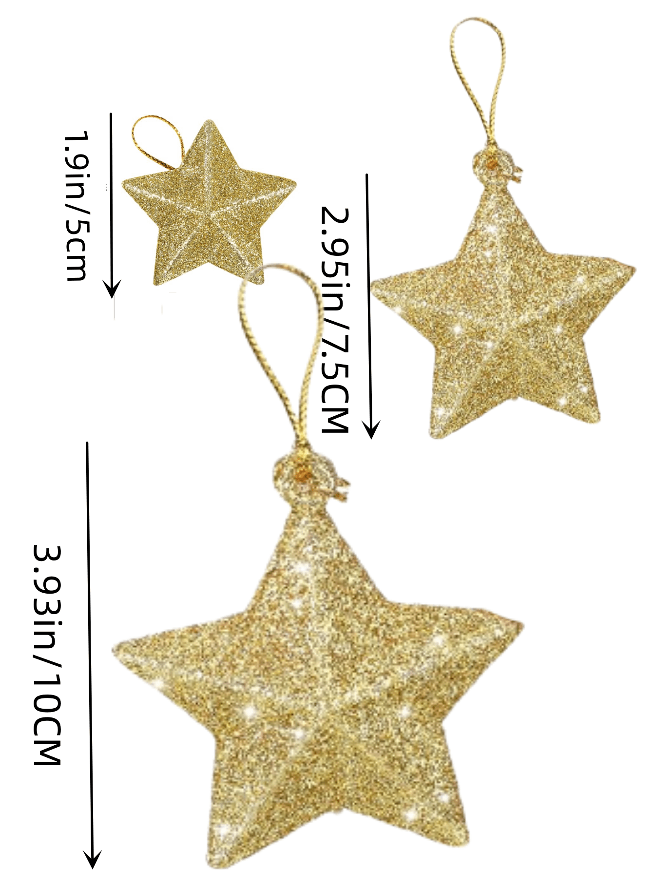 6/12Pcs,5-10cm Gold Glitter Star Ornaments Christmas Tree Pendant Mini Hanging Stars Plastic Gold Christmas Decorations Plastic Festive Embellishments For Holiday Parties Weddings Home Decoration