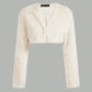 Sweetina Solid Open Front Fuzzy Long Sleeves Fashion White Coat