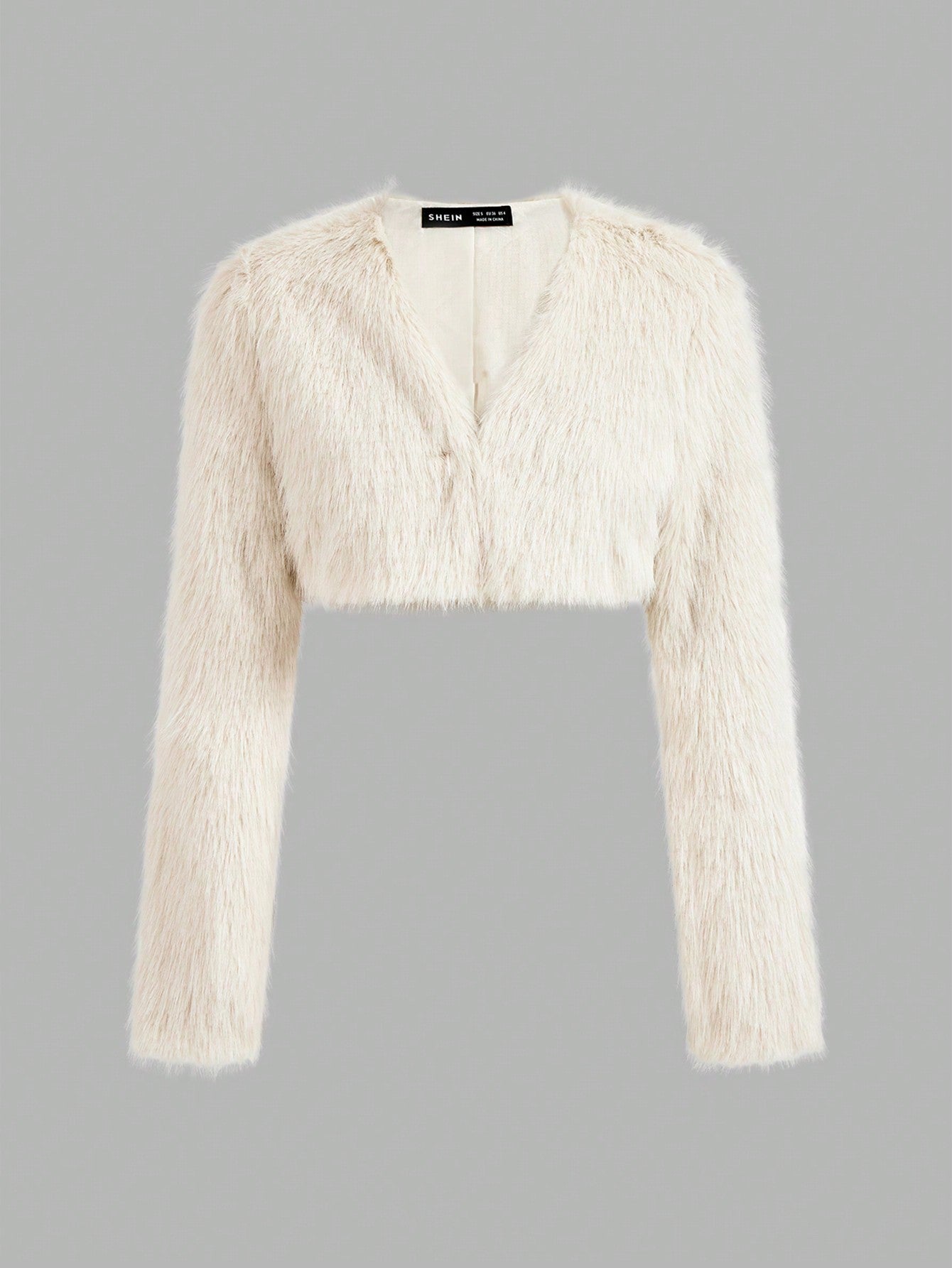 Sweetina Solid Open Front Fuzzy Long Sleeves Fashion White Coat