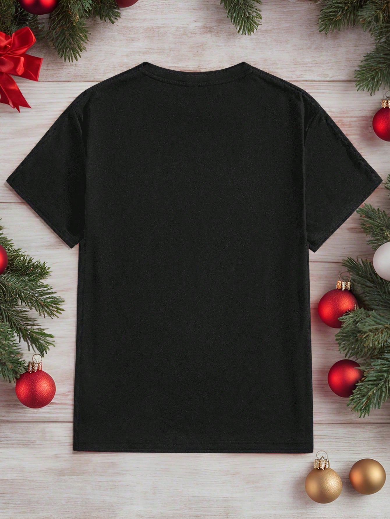 Manfinity Hypemode Black Knit Men's Casual Round Neck Short Sleeve T-Shirt With Christmas Slogan Print