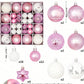 44pcs-Christmas Ball Ornaments Pink And White Christmas Ornaments Set And Christmas Flower For Christmas Tree Decoration Shatterproof Christmas Hanging Balls For Xmas Halloween Party Home Decor,Christmas